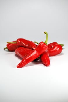 red, sharp, hot pepper on a white background