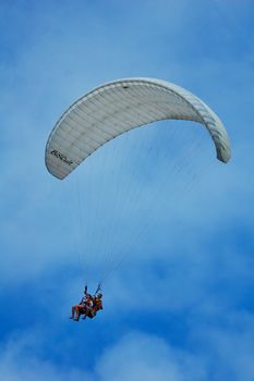 flights on a parachute by a clear summer day