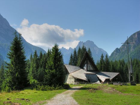 A typical church inside the Dolomites Mountains