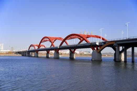 Rainbow Bridge on Songhua River in Jilin. North China  