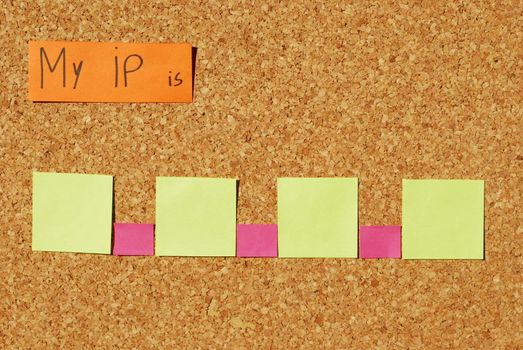 concept of ip address to enter the Internet on a corkboard with color notes