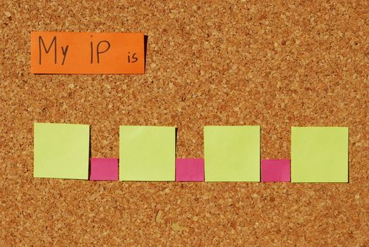 concept of ip address to enter the Internet on a corkboard with color notes