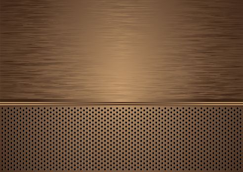 Gold brushed metal background with grill effect and copy space