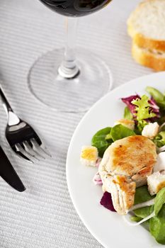 detail of a mixed salad with croutons