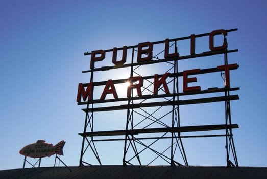 a sign for the public market in Seattle, WA