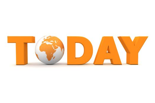 orange word Today with 3D globe replacing letter O