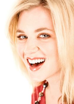 Closeup of  young blonde woman with blue eyes