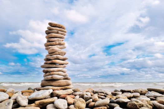 Pile of pebbles against a background the sky
