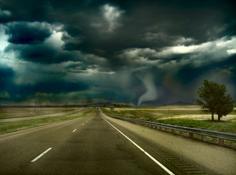 Storm on the Horizon with Tornado touching down to the ground.