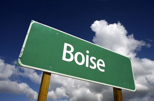 Boise Road Sign with dramatic blue sky and clouds - U.S. State Capitals Series.