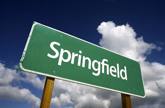 Springfield Road Sign with dramatic blue sky and clouds - U.S. State Capitals Series.
