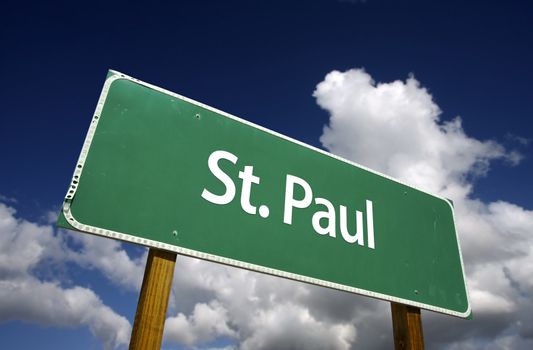St. Paul Road Sign with dramatic blue sky and clouds - U.S. State Capitals Series.