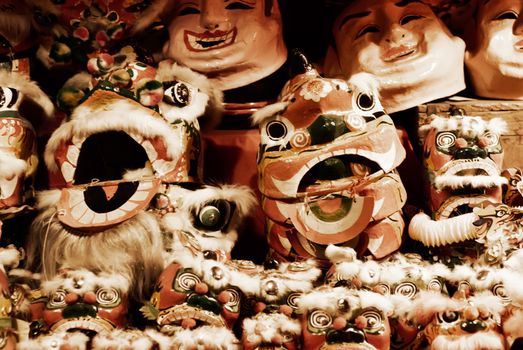 Here are rag dolls of Chinese toys dragon and lion.