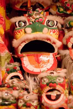 Here are rag dolls of Chinese toys dragon and lion.