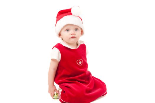 Little christmas baby girl isolated on white