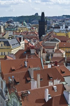 view over the roofs of the old Prague