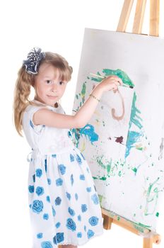 Shot of little girl painting in studio