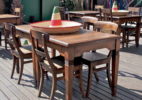 Mexican outdoor bar, over table mexican hat