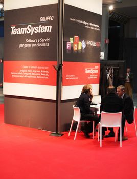 Business meeting at Smau, national fair of business intelligence and information technology October 21, 2009 in Milan, Italy.