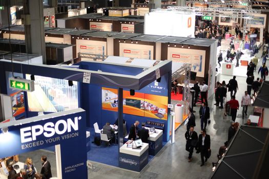 Panoramic view of stands area at Smau, national fair of business intelligence and information technology October 21, 2009 in Milan, Italy.