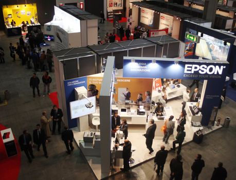 Panoramic view of stands area at Smau, national fair of business intelligence and information technology October 21, 2009 in Milan, Italy.