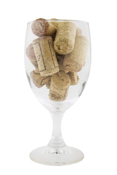wine glass filled with corks - clipping path