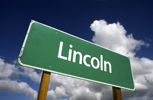 Lincoln Road Sign with dramatic blue sky and clouds - U.S. State Capitals Series.