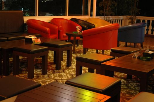 cafe interior that designed with cozzy lamp and nice sofa
