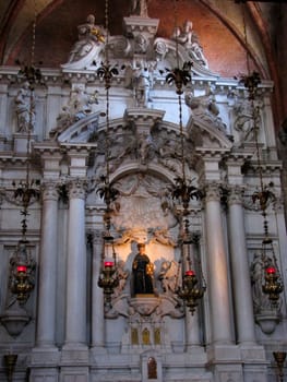 An altar in the Frari Church in Venice, Italy.
