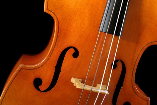 Image of a double bass or standup bass, on a black background
