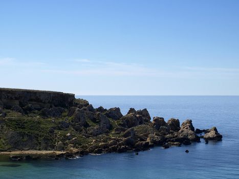 Rocks and boulders along the Mediterranean coastline in Malta