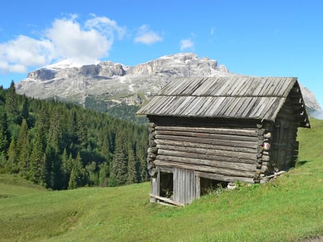 wood house in mountain in italy