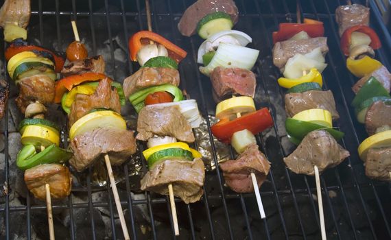 Shishkabobs on a grill