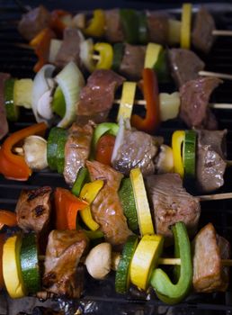 Shishkabobs on a grill