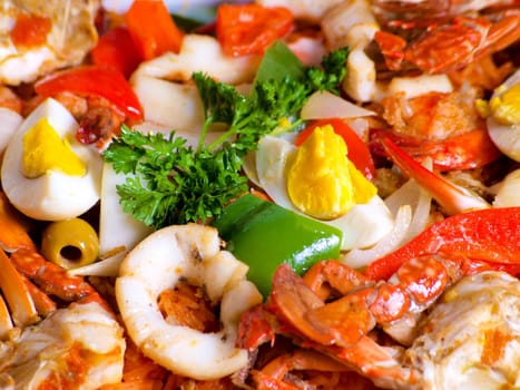  Delicious Seafood paella close up