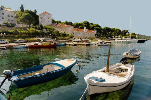 Two boats in tte small harbor of Sholta island,Croatia