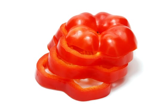 Isolated Sliced Red Pepper on White Background