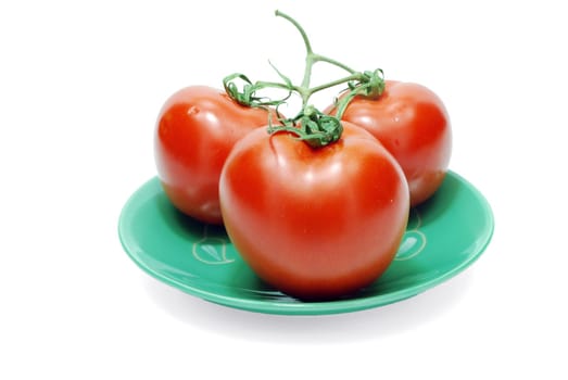 Isolated Red Tomatoes on Plate on White Background