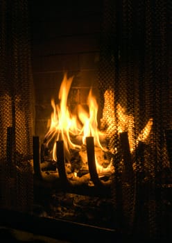 Flames of Fire in a fireplace.