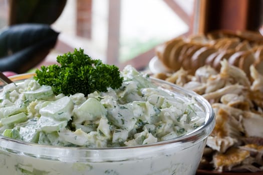 Cucumber salad with dill and sour cream