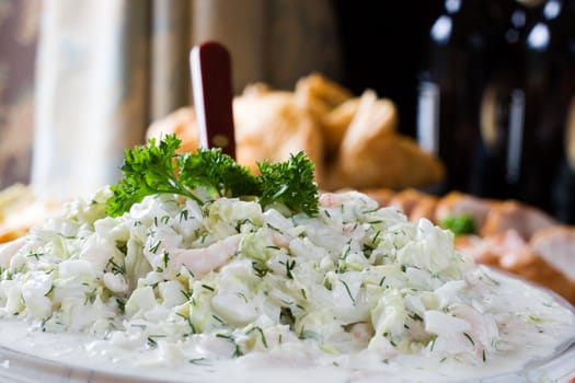 Cucumber and shrimp salad with dill and sour cream