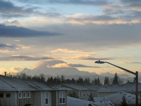 Mt Rainier Sunrise Viewed from Renton Highlands in Washington State
