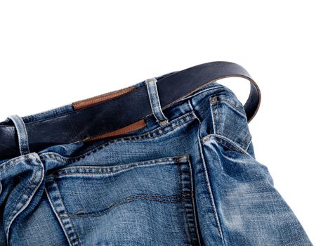 blue jeans with belt  on white background