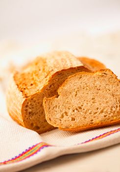 Delicious, fresh, home-made whole bread on white