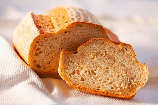 Delicious, fresh, whole bread on white