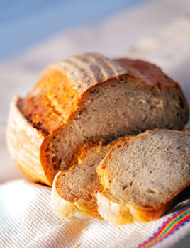 Delicious, fresh, home-made bread on white