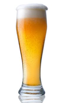 Fresh glass of beer with froth and condensed water pearls. The file includes a clipping path.