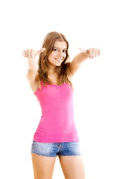 Portrait of a happy young woman isolated on white background