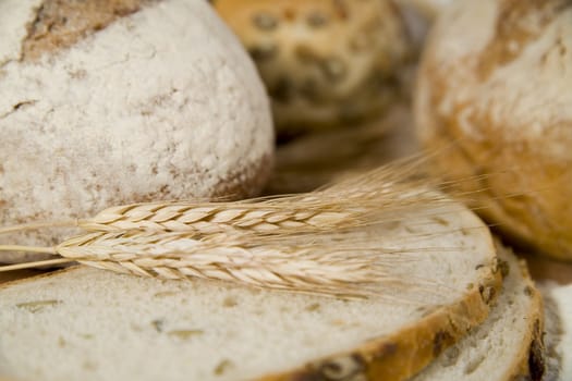 tasty and crispy fresh bread with sour and wheat head