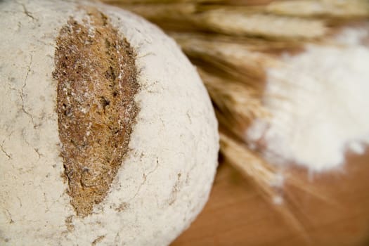 tasty and crispy fresh bread with sour and wheat head